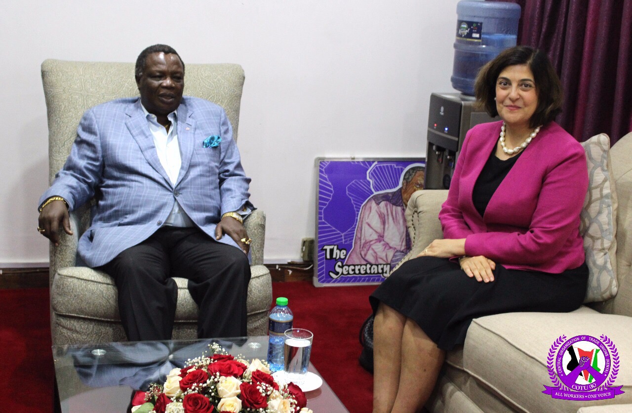 Outgoing Head of ILO-East Africa Ms. Kawar Pays a Courtesy Call to Bro. Atwoli