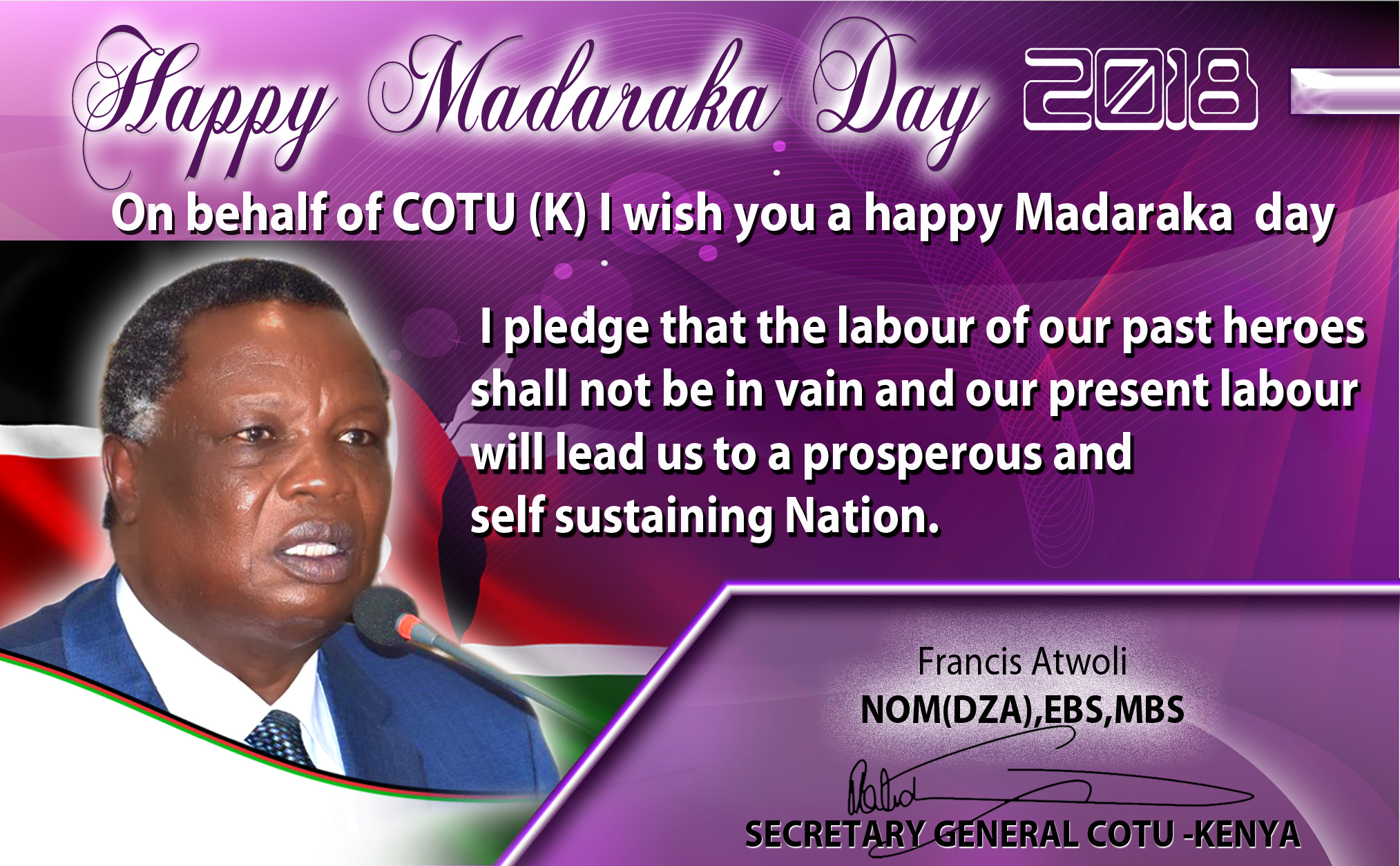 SG’S 55TH MADARAKA DAY CELEBRATIONS’ WISHES