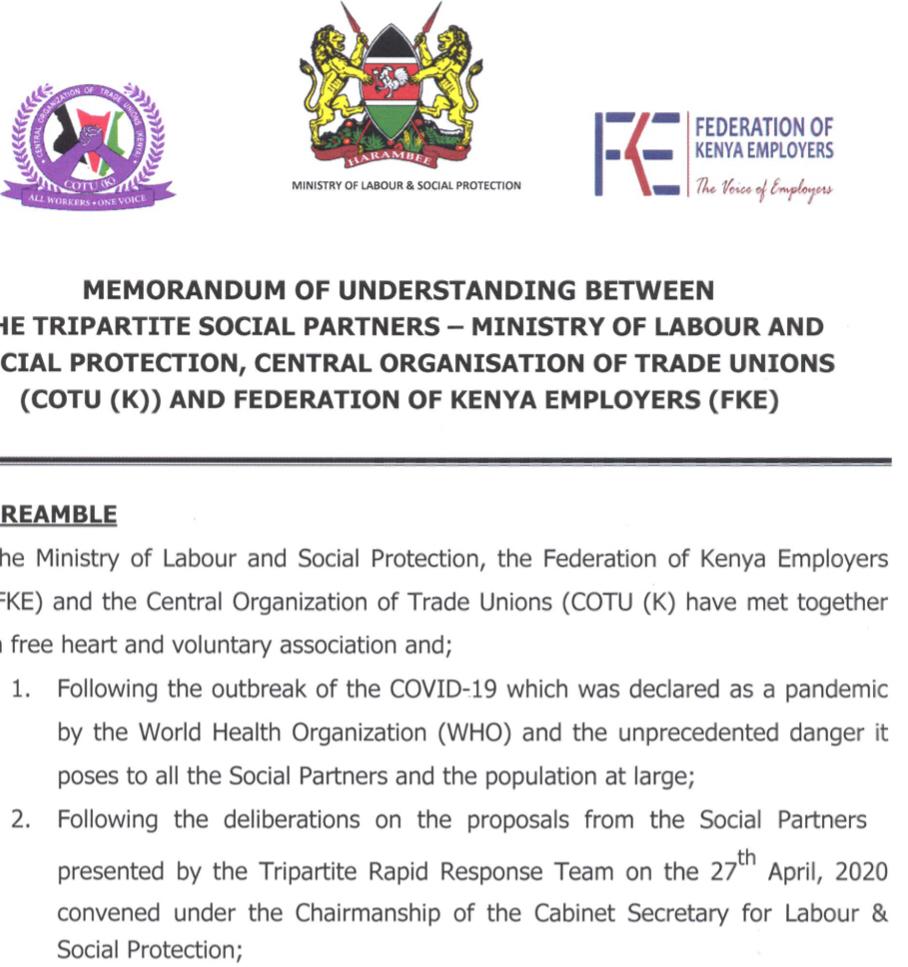 MOU BETWEEN COTU (K), FKE AND MOLSP