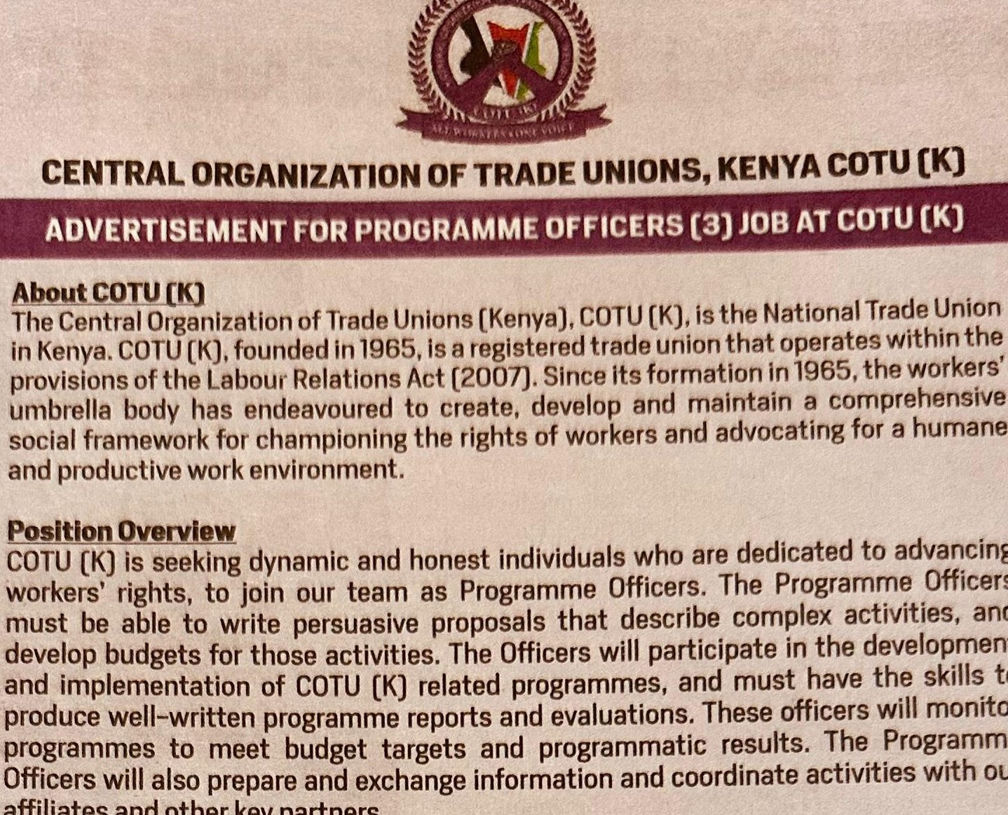 We are Hiring Programme officers