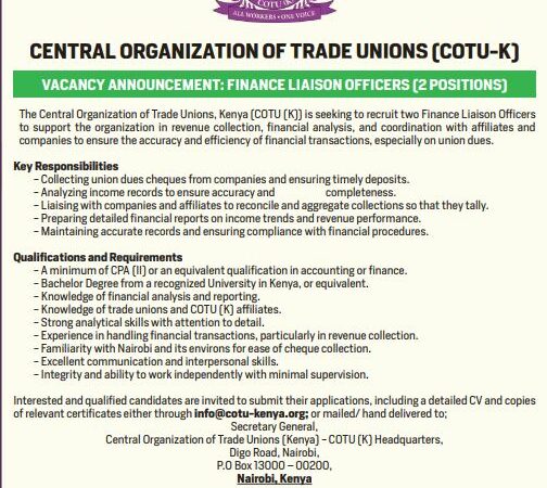 JOB OPPORTUNITY: FINANCE LIAISON OFFICERS (2 POSITIONS)